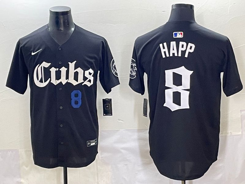 Men 2025 Chicago Cubs 8 Happ Black Five generations Joint Name Nike MLB Jersey style 6